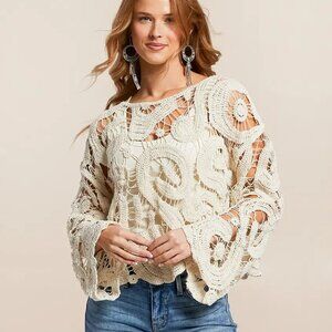 Brand New Willow & Root Open Weave Scalloped Sweater w/ Tags (Size Large)